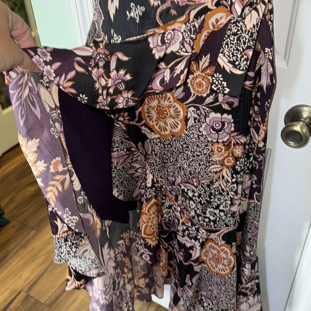 Maeve By Anthropologie Plum Floral Hi-Lo Maxi Boho Gypsy Wrap Skirt Size Small